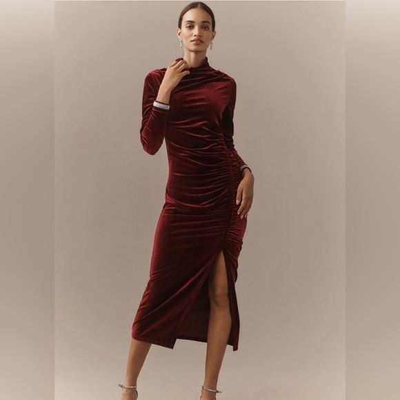 NWT! Maya Ruched Cowl-Neck Dress Wine Velvet Long-Sleeve Edition - 3X 💚 - Picture 1 of 8